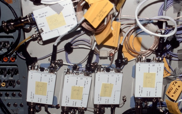 Assorted cables and cameras on the Atlantis middeck
