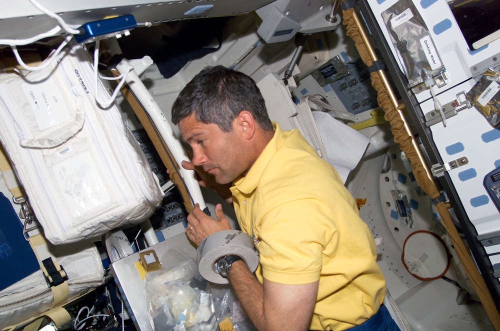 Lockhart in Endeavour's MDK during STS-111 UF-2 cargo transfer OPS to the ISS