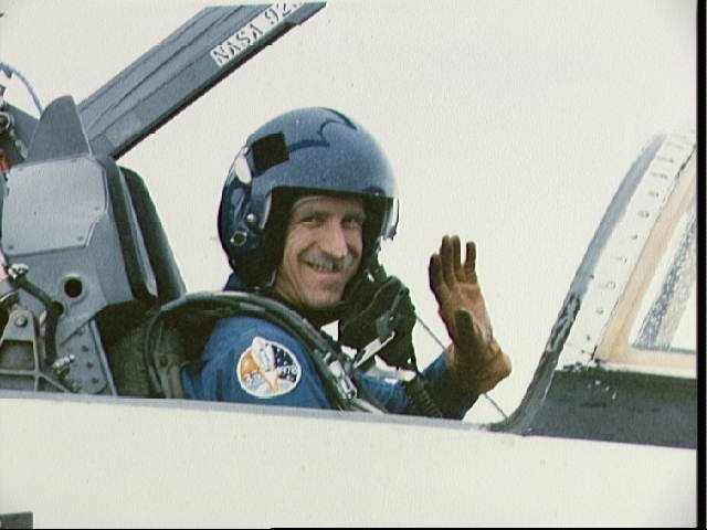 STS-26 Pilot Covey in T-38 front station at Ellington Field