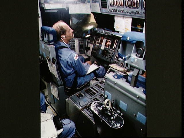 Astronaut Frederick Hauck in the Crew Compartment trainer