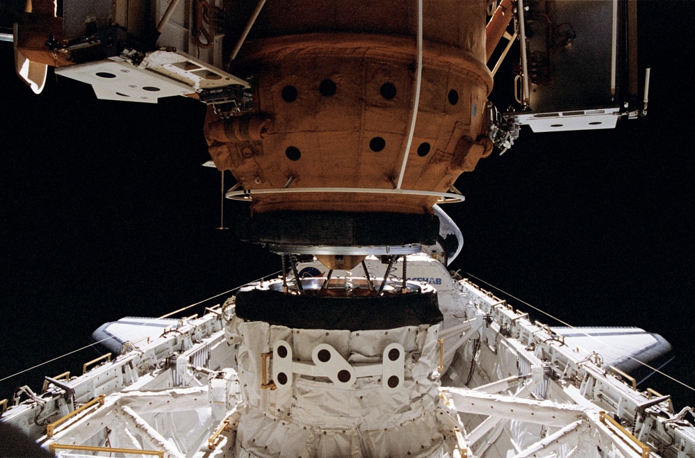 View of APAS during docking with Mir Space Station