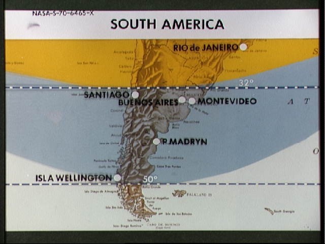 Map of South America marked indicating areas covered by Apollo photographs