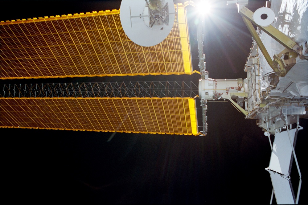 View of the P6 and Z1 Trusses taken during STS-108's EVA