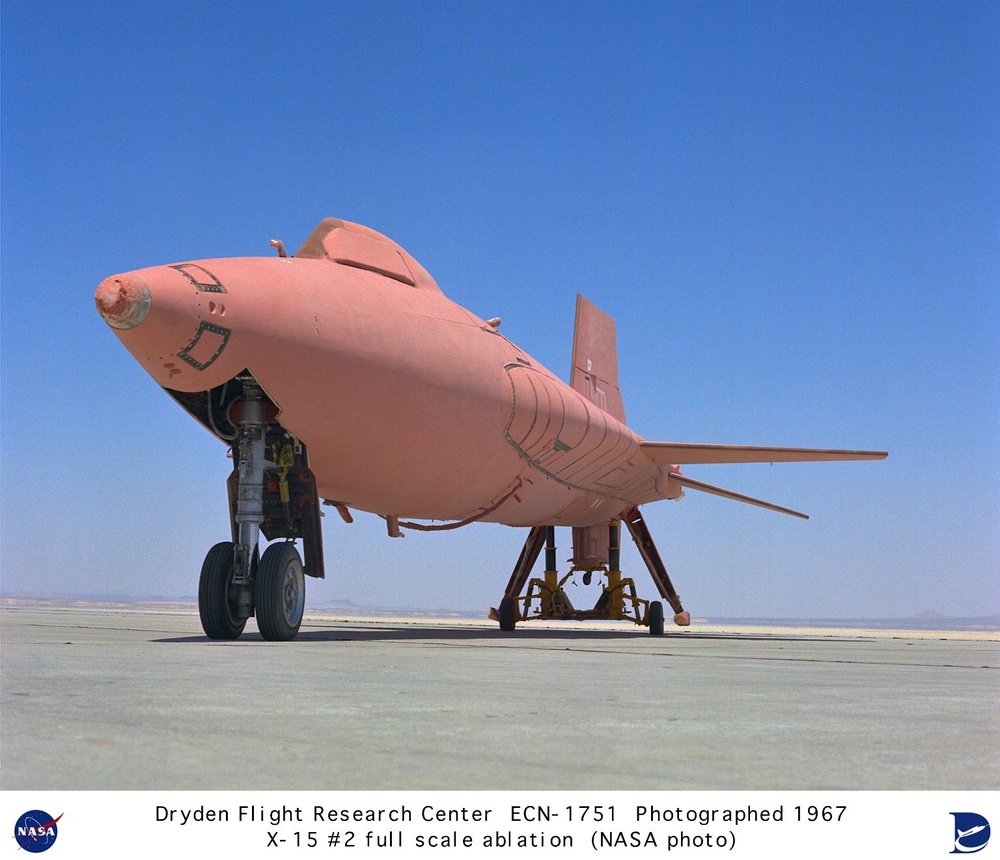 X-15A-2 with full scale ablative coating (pink X-15) on NASA ramp