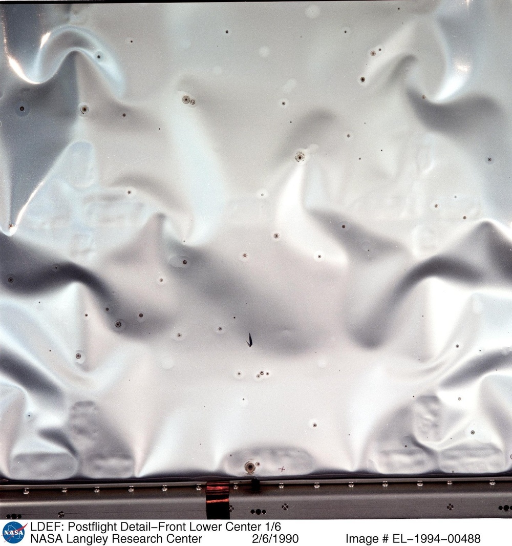 LDEF: Postflight Detail-Front Lower Center 1/6