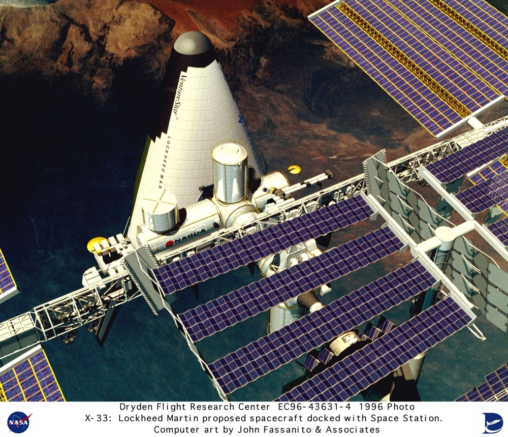 VentureStar by Lockheed Martin Docked with Space Station - Computer Graphic