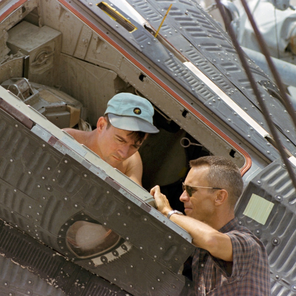 Astronaut John W. Young during water egress training