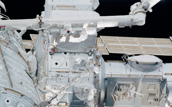 View of the PMA2, U.S. Laboratory, Airlock and SSRMS taken during STS-108