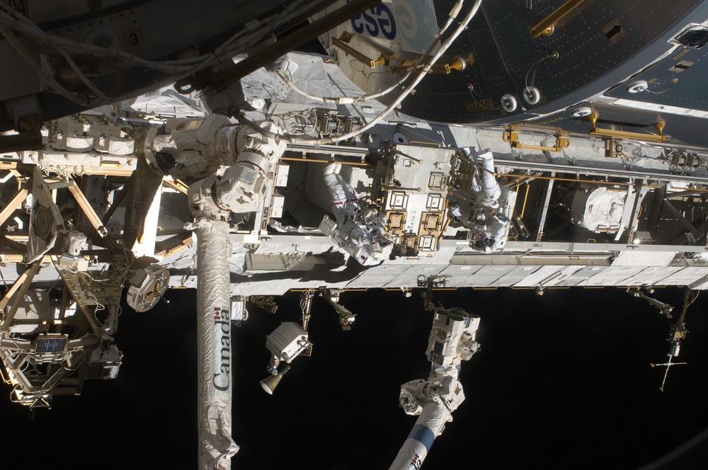 STS-119 Extravehicular Activity EVA 3 Crew and Equipment Translation Aid CETA Cart 2 Relocate OPS