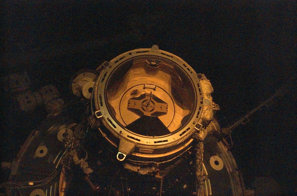 View of the PMA 2 as the orbiter moves in to dock with the ISS during STS-121