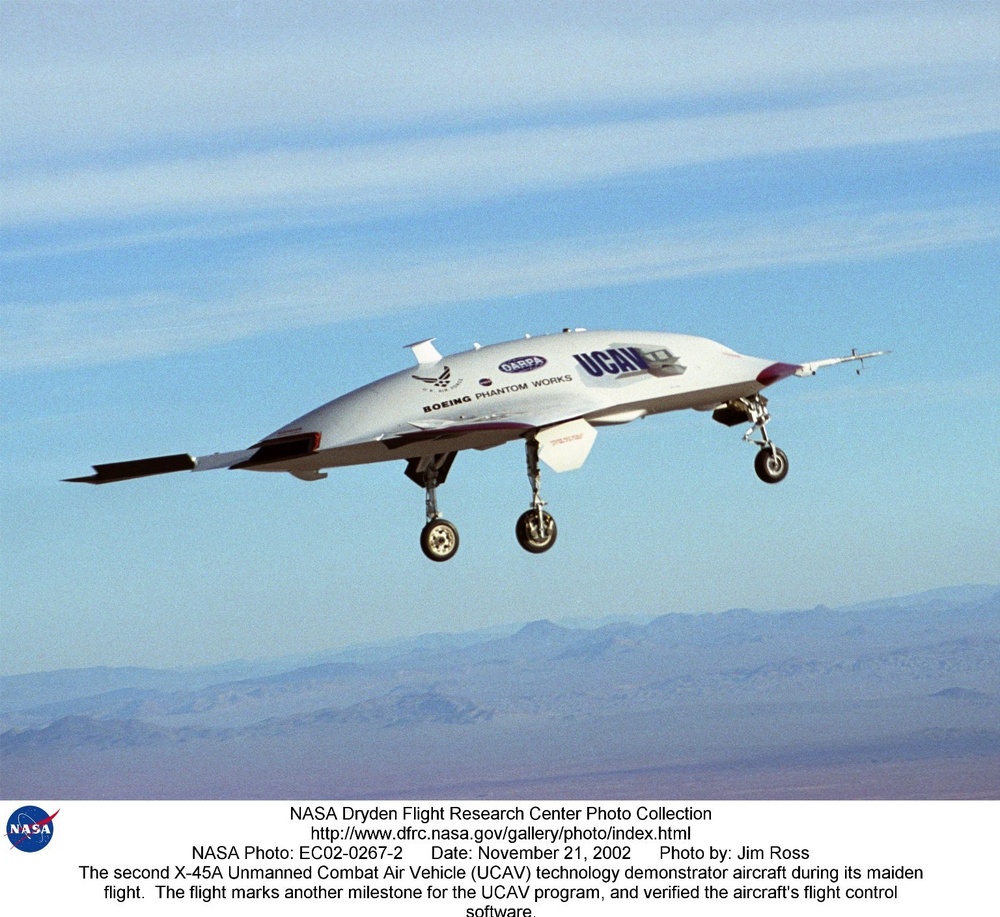 The second X-45A Unmanned Combat Air Vehicle (UCAV) technology demonstrator aircraft during its maid