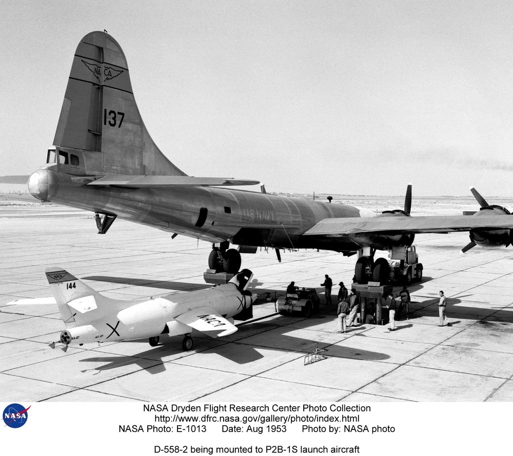 D-558-2 being mounted to P2B-1S launch aircraft