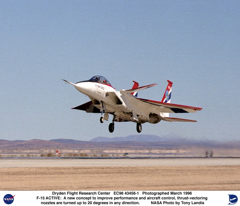 F-15B ACTIVE with thrust vectoring nozzles in flight