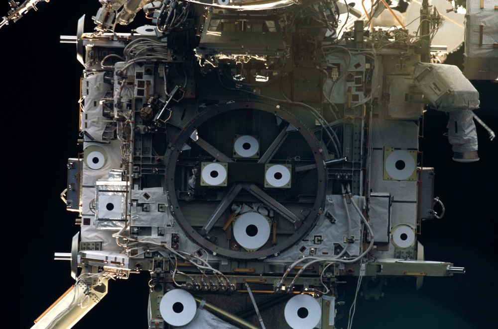 View of the forward side of the Z1 Truss taken during STS-110