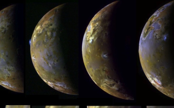 Sequence Showing Active Volcanic Plumes on Io
