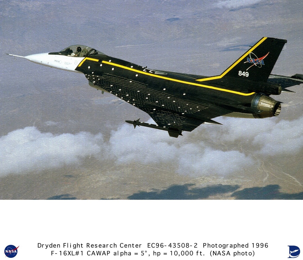 F-16XL ship #1 CAWAP flight - alpha 5 degrees, altitude 10,000 feet