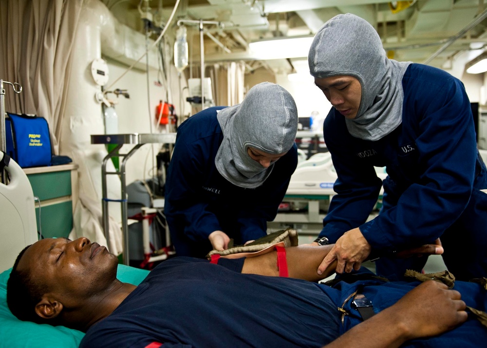 USS New York crew performs casualty exercise, replenishes at sea