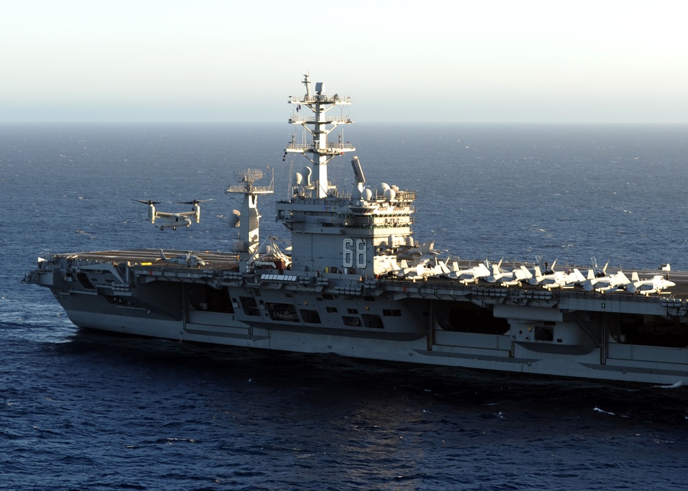 MV-22 Osprey prepares to land aboard USS Nimitz
