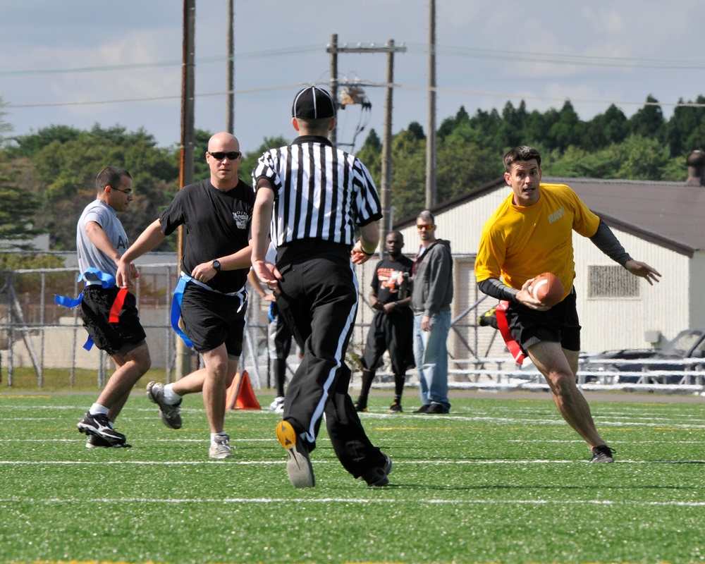 Sailors, soldiers clash in annual Misawa Army-Navy Flag Football Game.