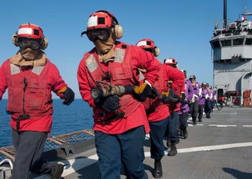 USS Fort McHenry firefighting training