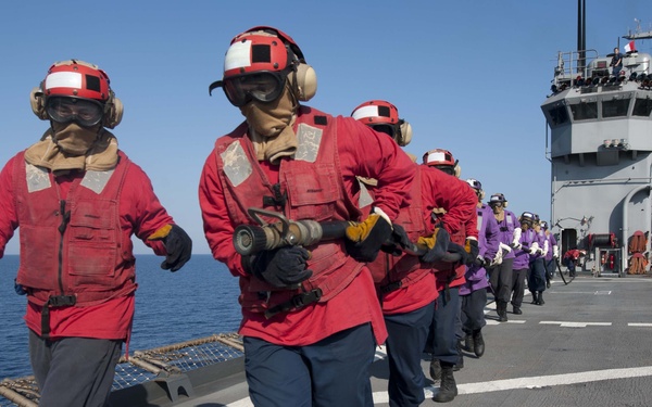 USS Fort McHenry firefighting training