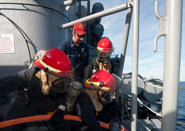 USS Fort McHenry firefighting training
