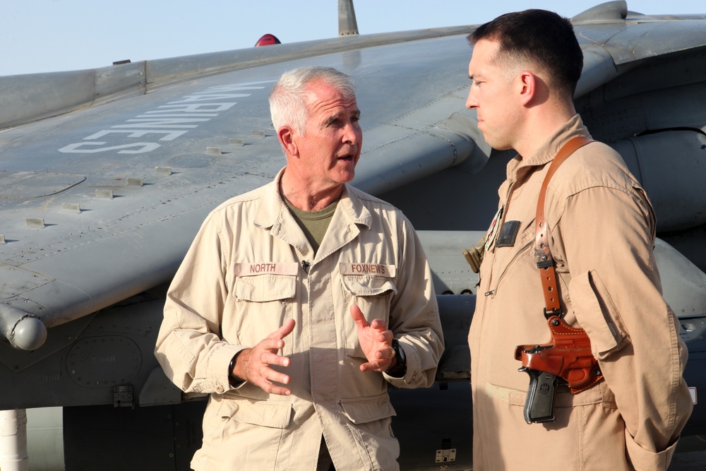 Oliver North visits Marines in Afghanistan
