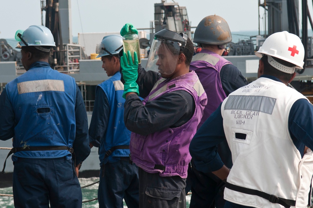 USS Mustin replenished at sea