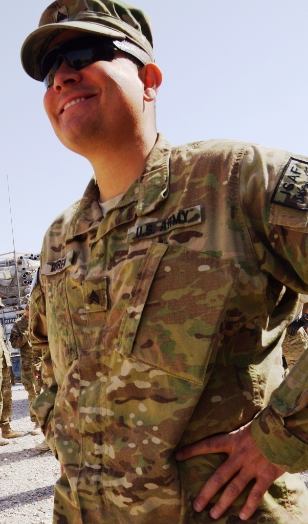 Sgt. Nikko Moreno smiles during training in southern Afghanistan