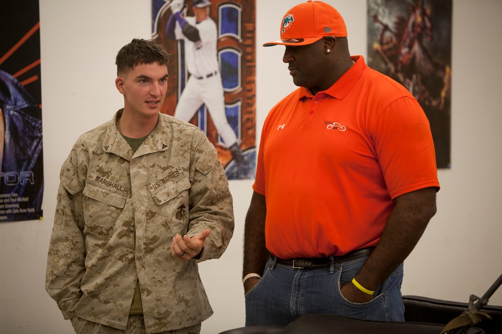 Miami Dolphins alumni players, cheerleaders visit Camp Leatherneck