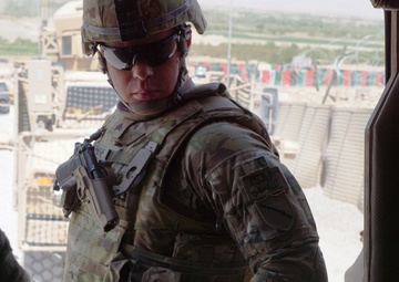 A Kentucky soldier climbs into a vehicle in southern Afghanistan