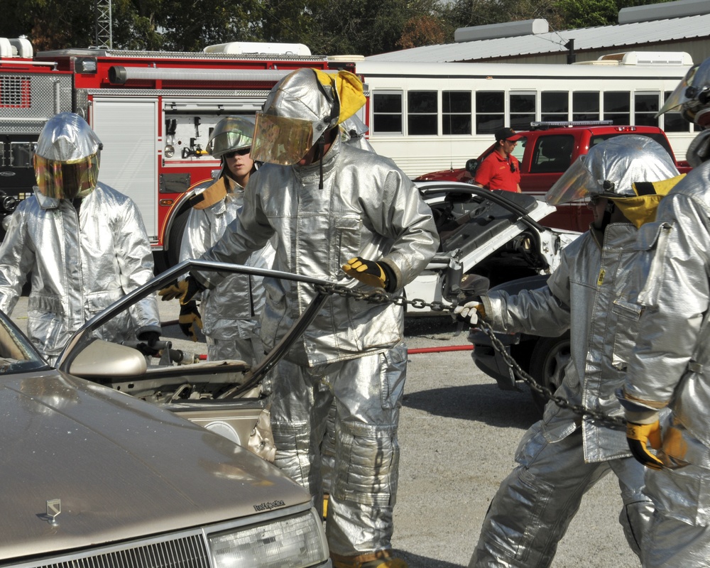 147th Reconnaissance Wing Fire Department conducts vehicle extrication training