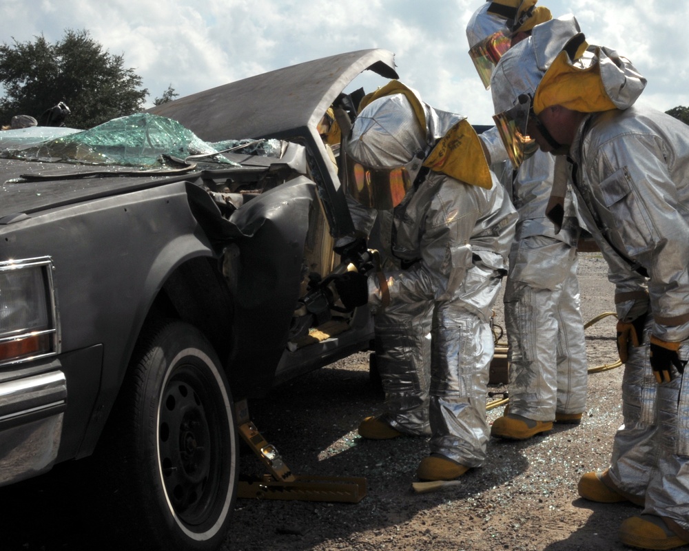 147th Reconnaissance Wing Fire Department conducts vehicle extraction training