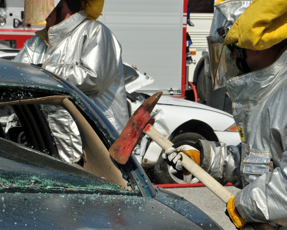 147th Reconnaissance Wing Fire Department conducts vehicle extraction training