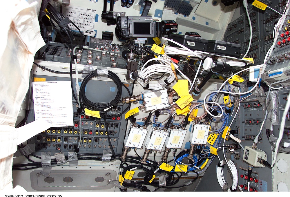 Assorted cables and cameras on the Atlantis middeck