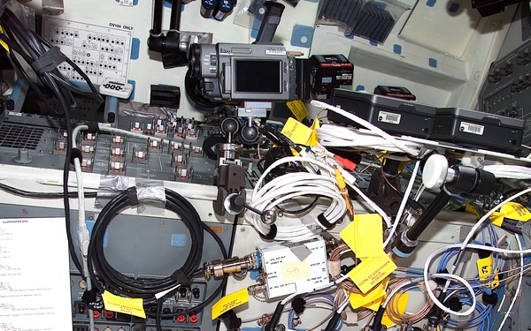 Assorted cables and cameras on the Atlantis middeck