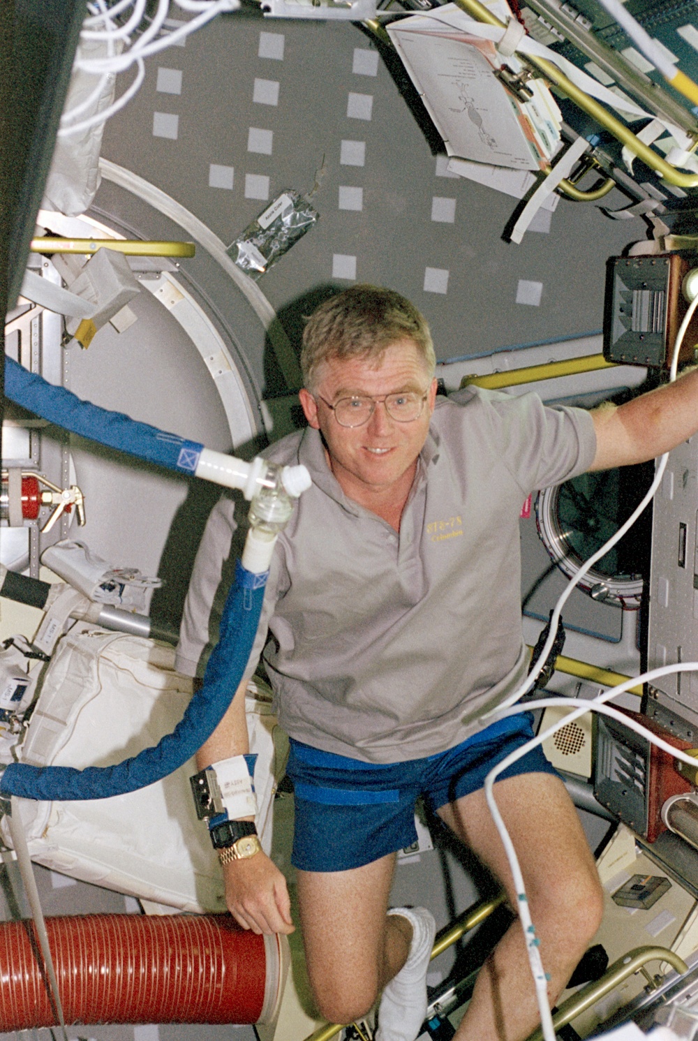 Crewmember activity in the Spacelab module