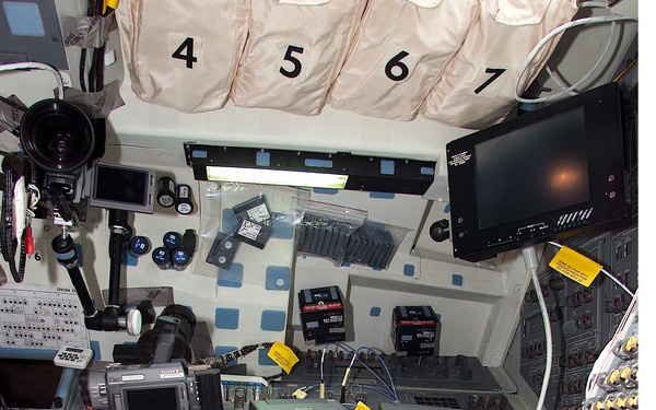 Assorted cables and cameras on the Atlantis middeck