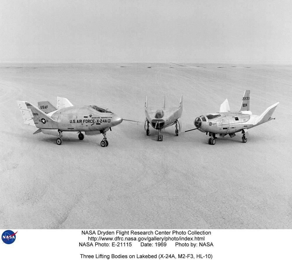 Three Lifting Bodies on Lakebed (X-24A, M2-F3, HL-10)