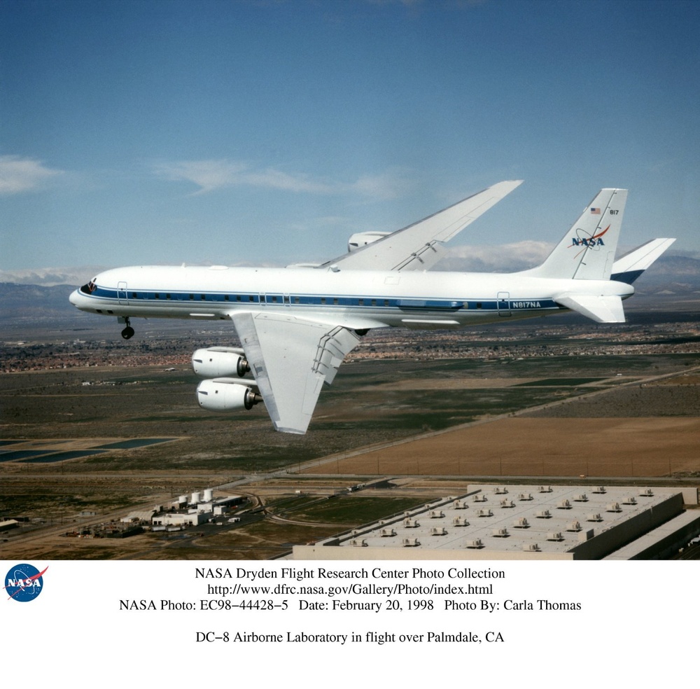 DC-8 Airborne Laboratory in flight over Palmdale, CA