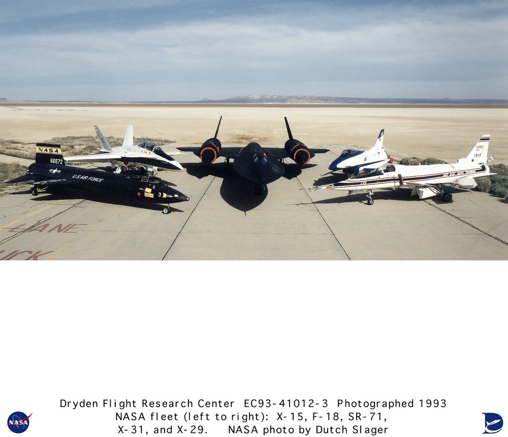 Dryden Research Aircraft Fleet on Ramp - 1993, X-15, F-18, SR-71, X-31, X-29