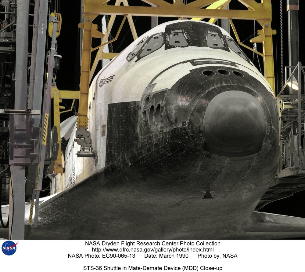 STS-36 Shuttle in Mate-Demate Device (MDD) Close-up