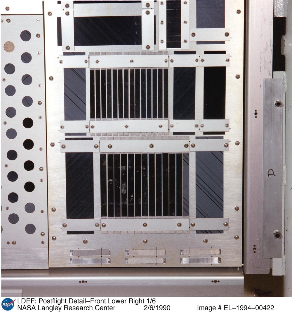 LDEF: Postflight Detail-Front Lower Right 1/6