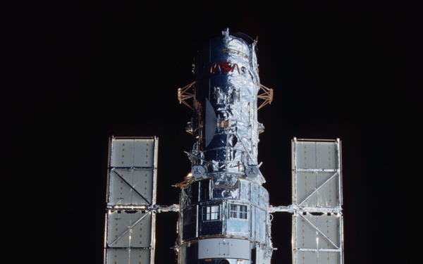 HST in Columbia's payload bay after repairs