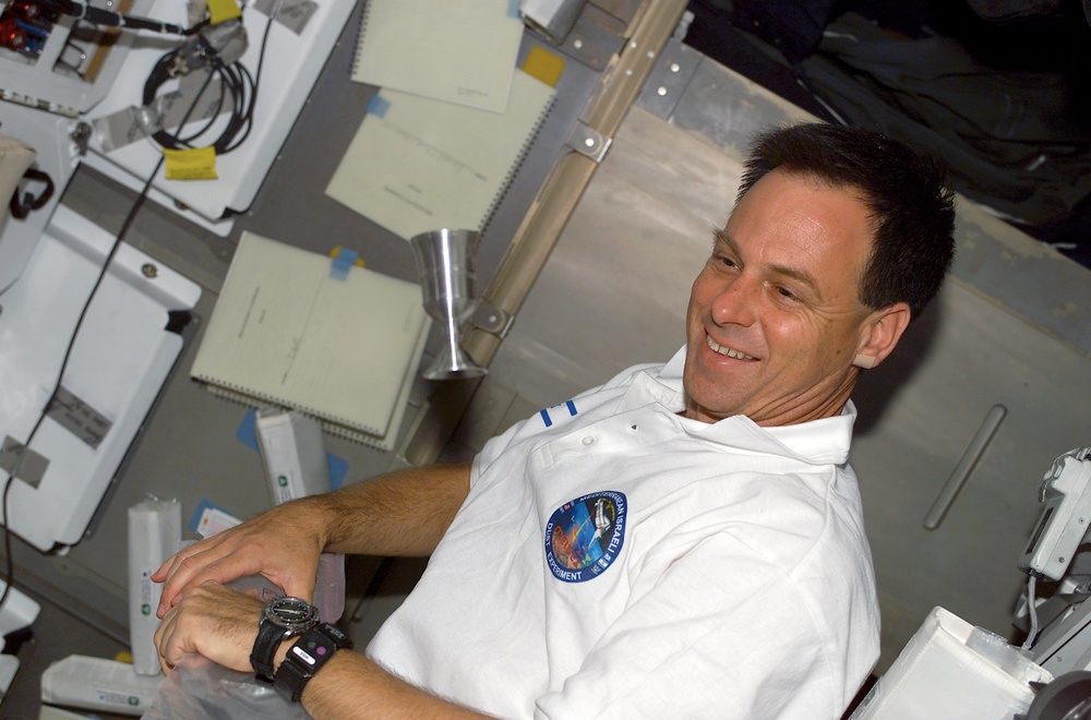Ramon on Columbia's MDK with inscribed silver Star of David goblet during STS-107