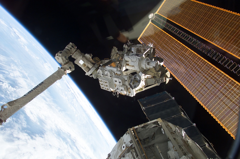 MBS grappled to the Canadarm2 SSRMS during STS-111 UF-2 installation OPS on the ISS truss structure