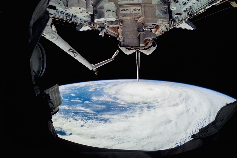 Fish-eye view of Hurricane Kenneth in Pacific Ocean