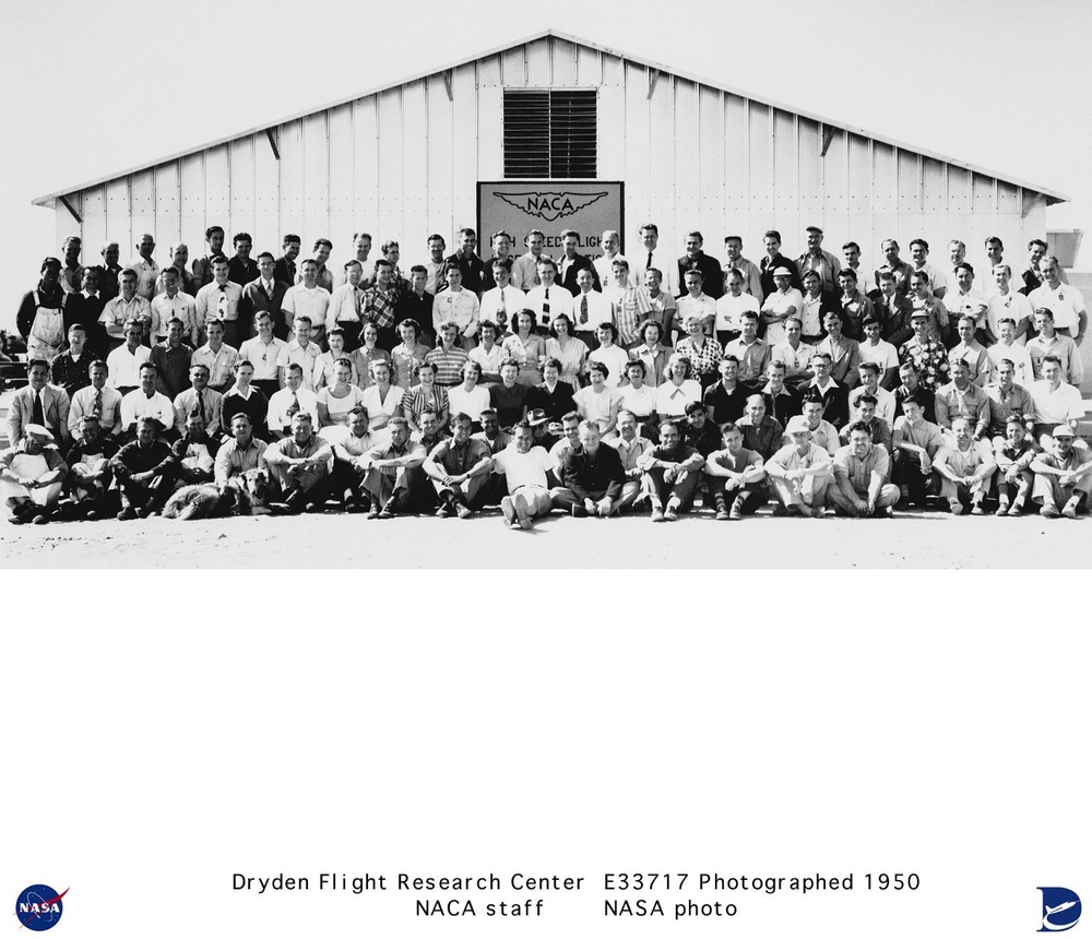 Complete NACA Muroc Staff of 1950, in front of original NACA building