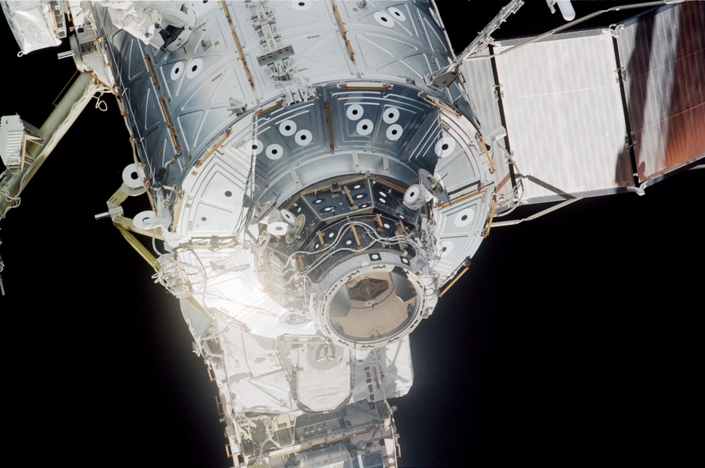 View of the U.S. Laboratory, PMA2 and P6 Truss taken during STS-108