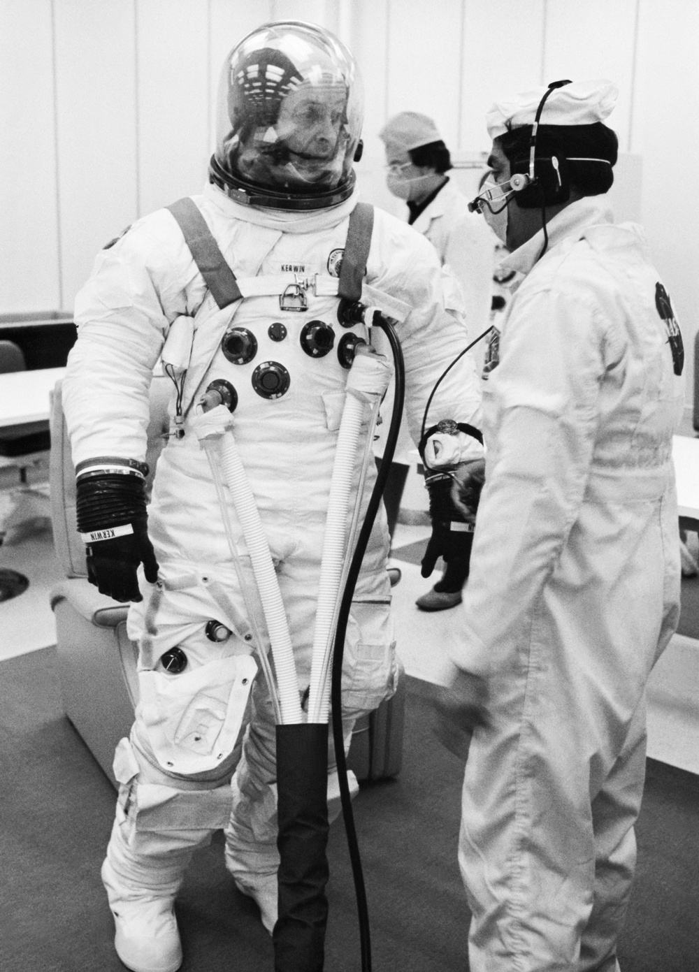 Skylab 2 Astronaut Joseph Kerwin suiting up at KSC during prelaunch